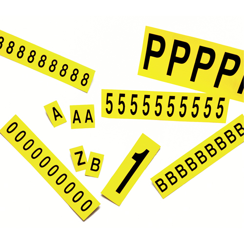 Rep&egrave;res adh&eacute;sifs &agrave; lettres individuelles, E, 2-15/16" h, Noir sur jaune Equipment World