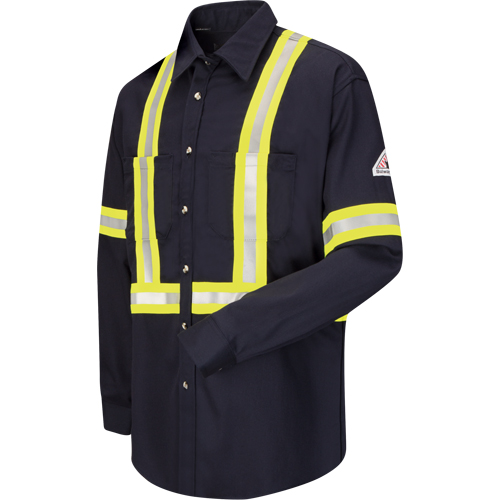 Work Shirt with Reflective Trim, Cotton/Nylon, Medium, High Visibility Orange Equipment World