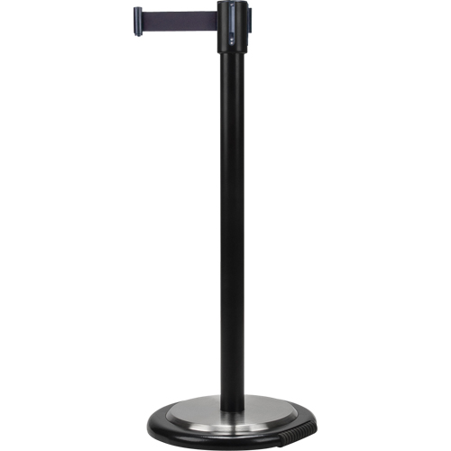 Free-Standing Crowd Control Barrier, Steel, 35" H, Black Tape, 7' Tape Length Equipment World