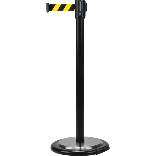 Free-Standing Crowd Control Barrier, Steel, 35" H, Black/Yellow Tape, 7' Tape Length Equipment World