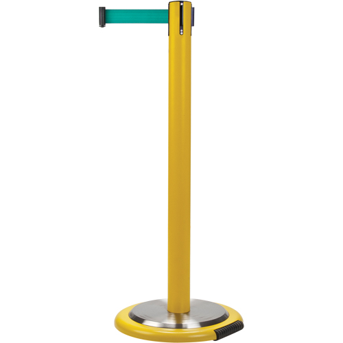 Barri&egrave;res sur pieds pour le contr&ocirc;le des foules, Acier, 35" h, Ruban Vert, Longueur du ruban 7' Equipment World
