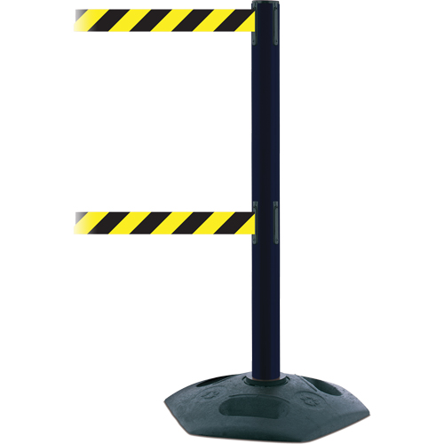 Dual Line Heavy Duty Post, Plastic, 38" H, Black/Yellow Tape, 7.5' Tape Length Equipment World