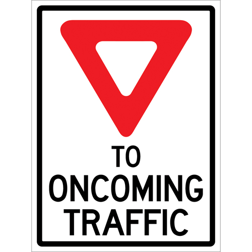 Enseigne enroulable de circulation  Yield to Oncoming Traffic , 36" x 48", Vinyle, Anglais avec pictogramme Equipment World