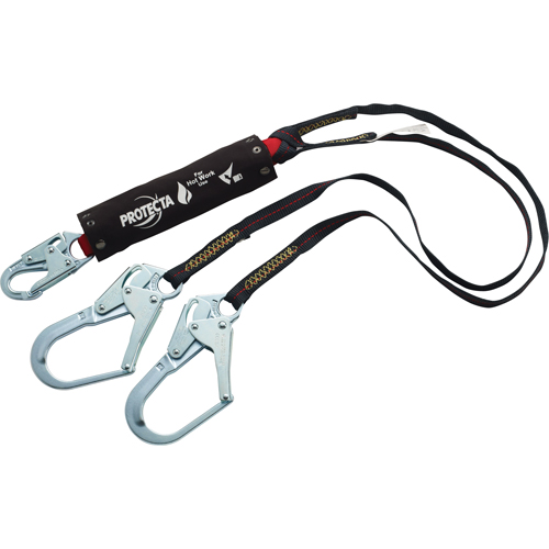 Pro Pack Hot Work Shock-Absorbing Lanyard, 4', Rebar Hook Center, Snap Hook Leg Ends, Kevlar&reg; Equipment World