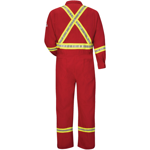 Flame-Resistant Deluxe Coveralls with Reflective Trim, Size 38, Red, 5.6 cal/cm² Equipment World