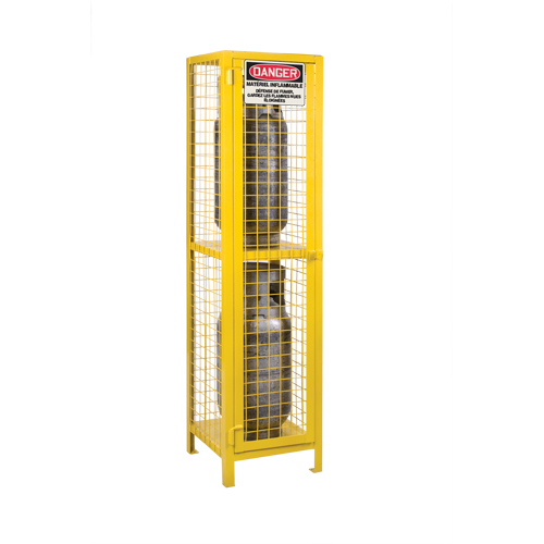 Gas Cylinder Cabinets, 2 Cylinder Capacity, 17" W x 17" D x 69" H, Yellow Equipment World