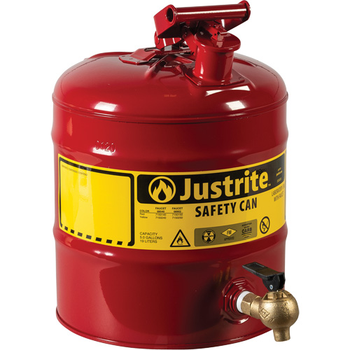 Laboratory Safety Can with Faucet, Type I, Steel, 5 US gal., Red, FM Approved Equipment World