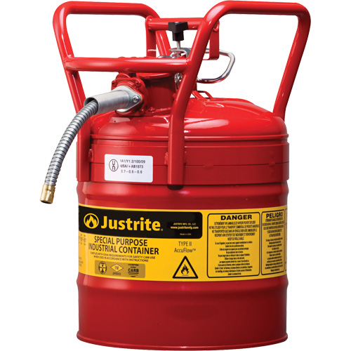 D.O.T. AccuFlow Safety Cans, Type II, Steel, 5 US gal., Red, FM Approved Equipment World