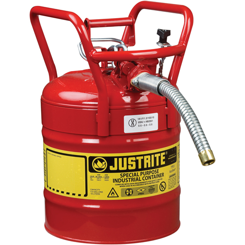 D.O.T. AccuFlow Safety Cans, Type II, Steel, 5 US gal., Red, FM Approved Equipment World