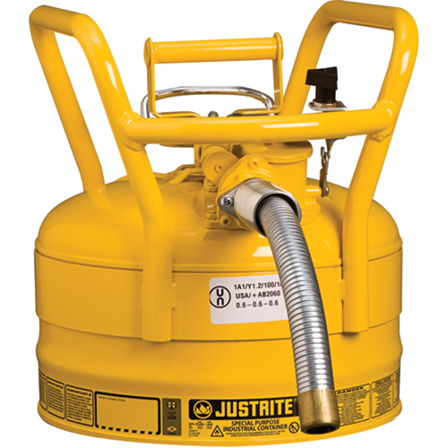 D.O.T. AccuFlow Safety Cans, Type II, Steel, 2.5 US gal., Yellow, FM Approved Equipment World