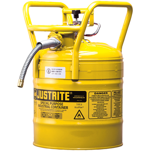 D.O.T. AccuFlow Safety Cans, Type II, Steel, 5 US gal., Yellow, FM Approved Equipment World