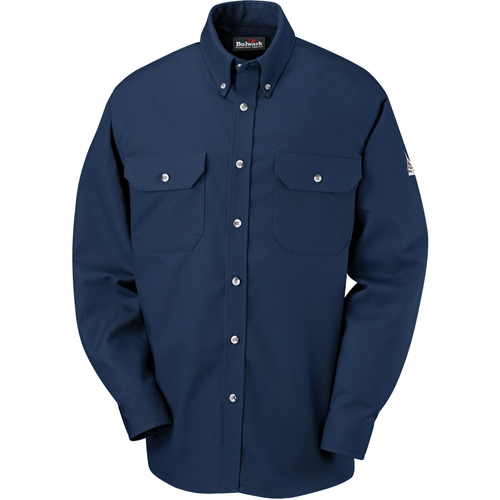 Flame-Resistant Cool Touch&reg; 2 Button Front Deluxe Shirts, Large, Navy Blue Equipment World