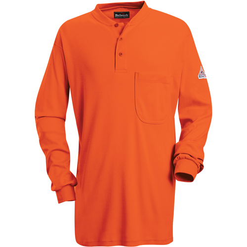 Flame-Resistant Long Sleeve Tagless Henley Shirts, Small, Orange Equipment World
