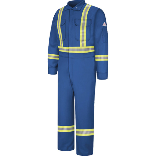 Combinaisons de qualit&eacute; sup&eacute;rieure r&eacute;sistantes aux flammes avec bandes r&eacute;fl&eacute;chissantes, Taille 38, Bleu royal, 12,2 cal/cm² Equipment World