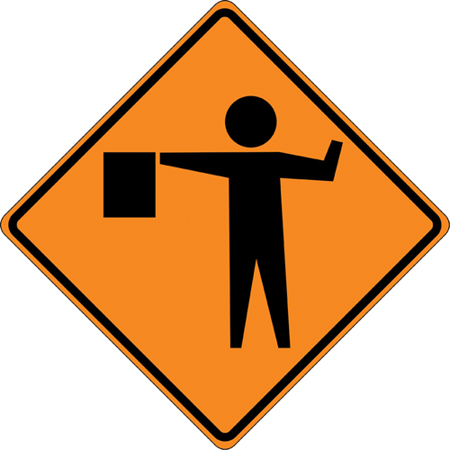 Tilt-Adjust Flagman Ahead Roll-Up Construction Sign, 36" x 36", Vinyl, Pictogram Equipment World