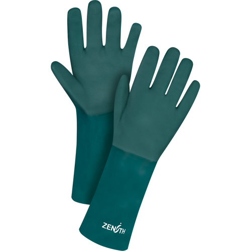 Double Dipped Green Gloves, 14" L, PVC, Cotton Jersey Inner Lining, 70-mil Equipment World