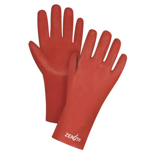 Red Smooth-Finish Chemical-Resistant Gloves, Size 9, 12" L, PVC, Interlock Inner Lining, 47-mil Equipment World
