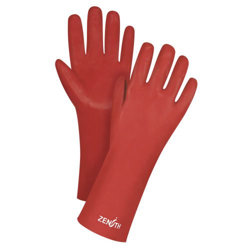 Red Smooth-Finish Chemical-Resistant Gloves, Size 9, 14" L, PVC, Interlock Inner Lining, 47-mil Equipment World
