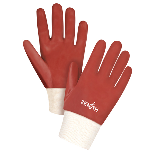 Red Smooth-Finish Chemical-Resistant Gloves, Size Large/9, 10" L, PVC, Interlock Inner Lining, 47-mil Equipment World