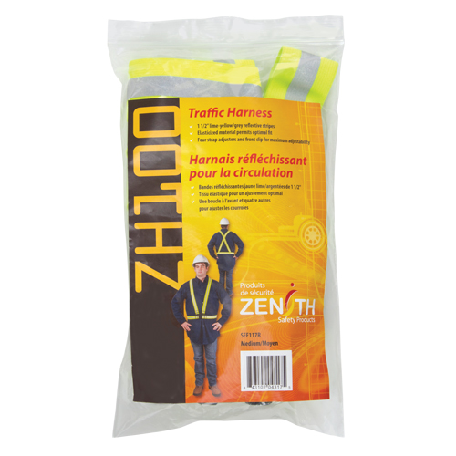 Standard-Duty Safety Harness, High Visibility Lime-Yellow, Silver Reflective Colour, Medium Equipment World