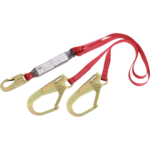 PRO Shock Absorbing Lanyards, 6', Rebar Hook Center, Snap Hook Leg Ends, Polyester Equipment World