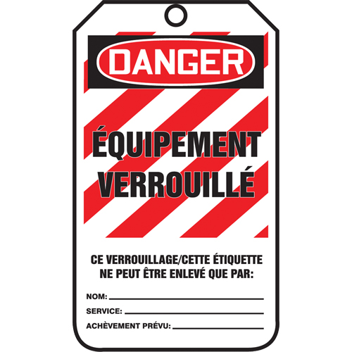 &eacute;tiquettes de verrouillage, Papier cartonn&eacute;, 3-3/8" la x 5-7/8" h, Français Equipment World