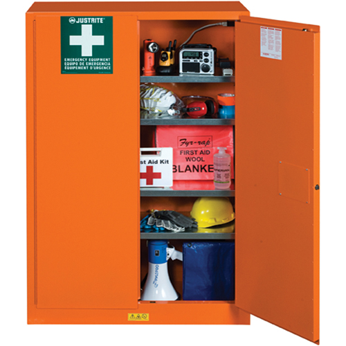 Armoires de rangement pour pr&eacute;paration aux situations d'urgence, Acier, 4 Tablettes, 65" h x 43" la x 18" P, Orange Equipment World