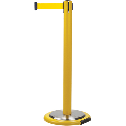 Barri&egrave;res sur pieds pour le contr&ocirc;le des foules, Acier, 35" h, Ruban Jaune, Longueur du ruban 12' Equipment World