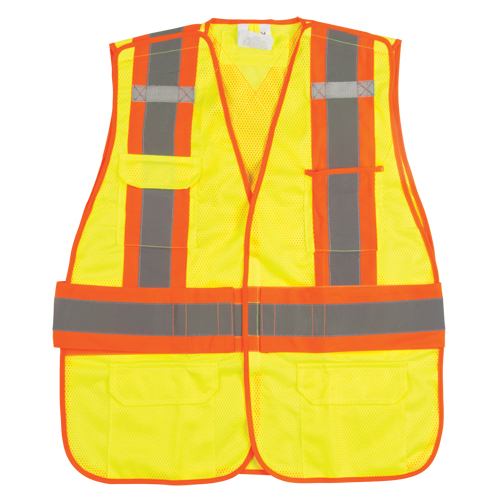 Flame-Resistant Surveyor Vest, High Visibility Lime-Yellow, Medium, Polyester Equipment World