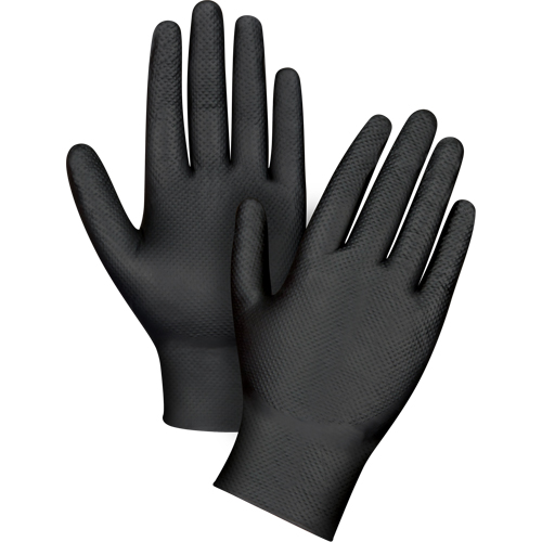 Gants d'examen de poids lourd &agrave; prise tactile, T-petit, Nitrile, 8 mils, Sans poudre, Noir Equipment World