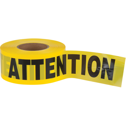 "Attention" Barricade Tape, Bilingual, 3" W x 1000' L, 1.5 mils, Black on Yellow Equipment World