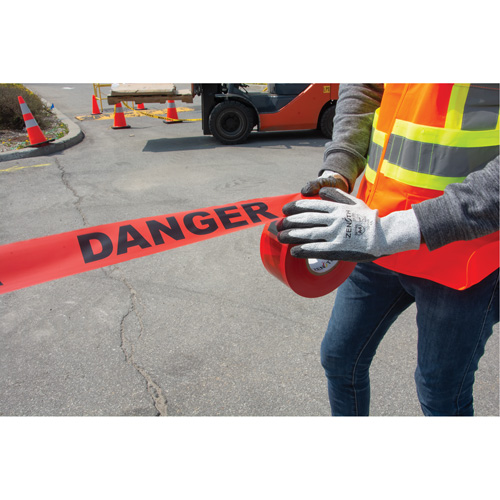 "Danger" Barricade Tape, Bilingual, 3" W x 1000' L, 1.5 mils, Black on Red Equipment World