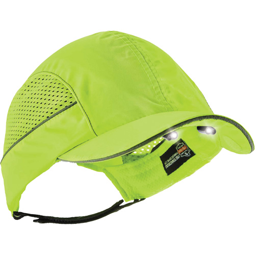 Skullerz&reg; 8960 Long Brim Bump Cap with LED Lighting, High Visibility Lime Green Equipment World