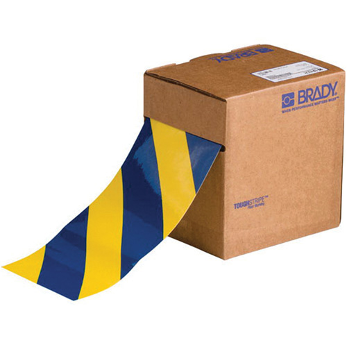 Ruban de marquage pour planchers ToughStripe, 4" x 100', Polyester, Bleu et jaune Equipment World