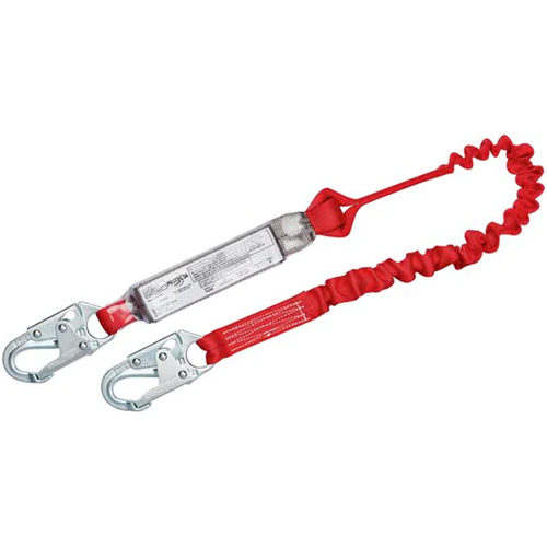 PRO Elastic Shock-Absorbing Lanyard, 6', Snap Hook Center, Snap Hook Leg Ends, Polyester Equipment World