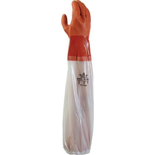 640 Chemical-Resistant Gloves, Size Medium, 25" L, PVC, Cotton Inner Lining, 43.3-mil Equipment World