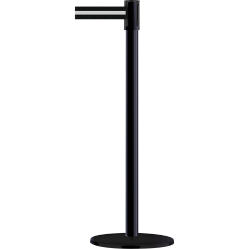 Slimline TensaBarrier&reg; Barrier Post, Steel, 38" H, Black/White Tape, 7.5' Tape Length Equipment World
