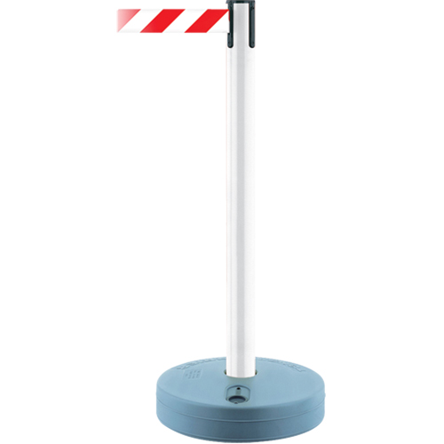Outdoor TensaBarrier&reg; Barrier Post, Plastic, 37" H, White/Red Tape, 13' Tape Length Equipment World