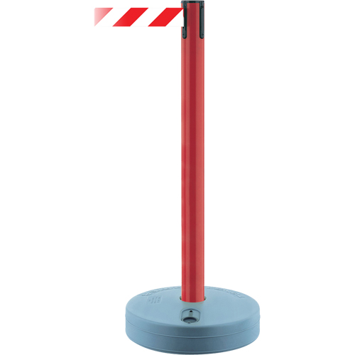 Outdoor TensaBarrier&reg; Barrier Post, Plastic, 37" H, White/Red Tape, 13' Tape Length Equipment World