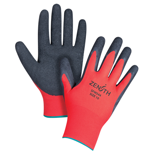 Black & Red Crinkle Grip Coated Gloves, 10/X-Large, Rubber Latex Coating, 13 Gauge, Polyester Shell Equipment World