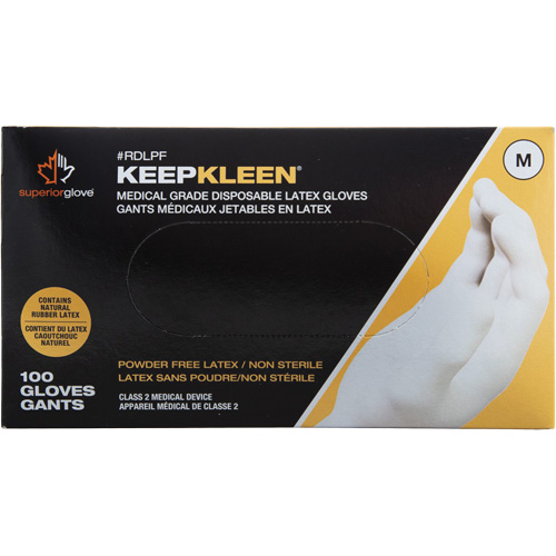 Gants jetables de calibre examen m&eacute;dical KeepKleen, Grand, Latex, 5 mils, Sans poudre, Blanc, Classe 2 Equipment World