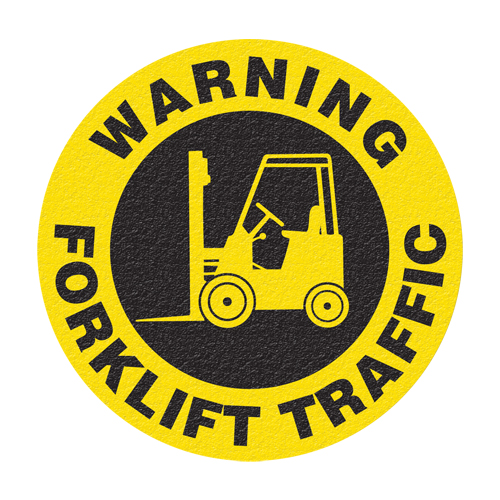 "Warning Forklift Traffic" Floor Sign, Adhesive, English with Pictogram Equipment World