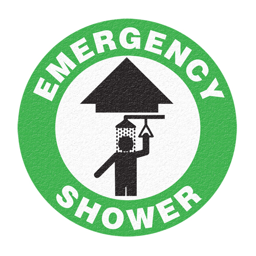 "Emergency Shower" Floor Sign, Adhesive, English with Pictogram Equipment World