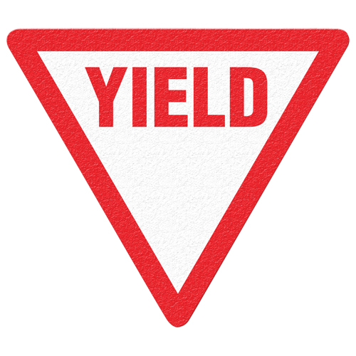Panneau de signalisation au sol  Yield , Adh&eacute;sif, Anglais avec pictogramme Equipment World