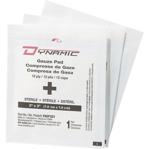 Gaze Dynamic, Tampon, 3" lo x 3" la, St&eacute;rile, Dispositif m&eacute;dical Classe 1 Equipment World