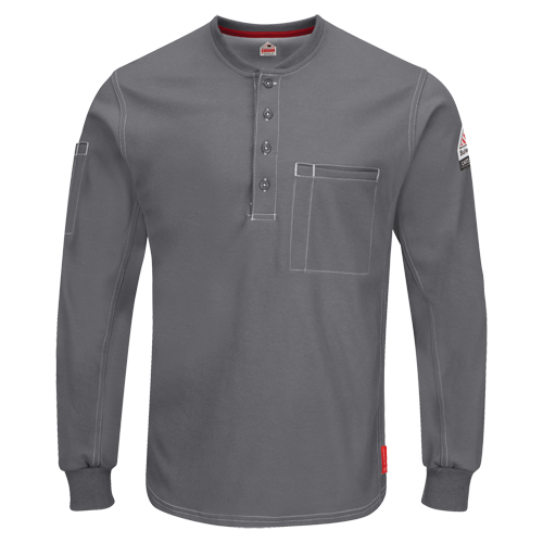 Excel FR&reg; Long Sleeve Henley Shirts, Small, Grey Equipment World