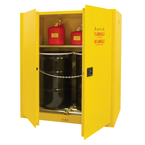 Vertical Drum Storage Cabinet, 110 US gal. Cap., 2 Drums, Yellow Equipment World