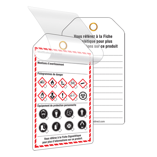 &eacute;tiquettes auto-plastifiantes pour le milieu de travail, Papier cartonn&eacute;, 3-3/8" la x 5-3/4" h, Français Equipment World