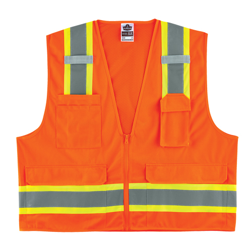 GloWear&reg; 8248Z Two-Tone Surveyors Vest, High Visibility Orange, Medium/Small, Polyester Equipment World