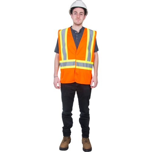 Traffic Safety Vest, High Visibility Orange, Large, Polyester Equipment World
